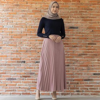Vr Fashion - Rok Plisket Wanita Panjang Premium Hyget Super Banyak Warna | Shopee
