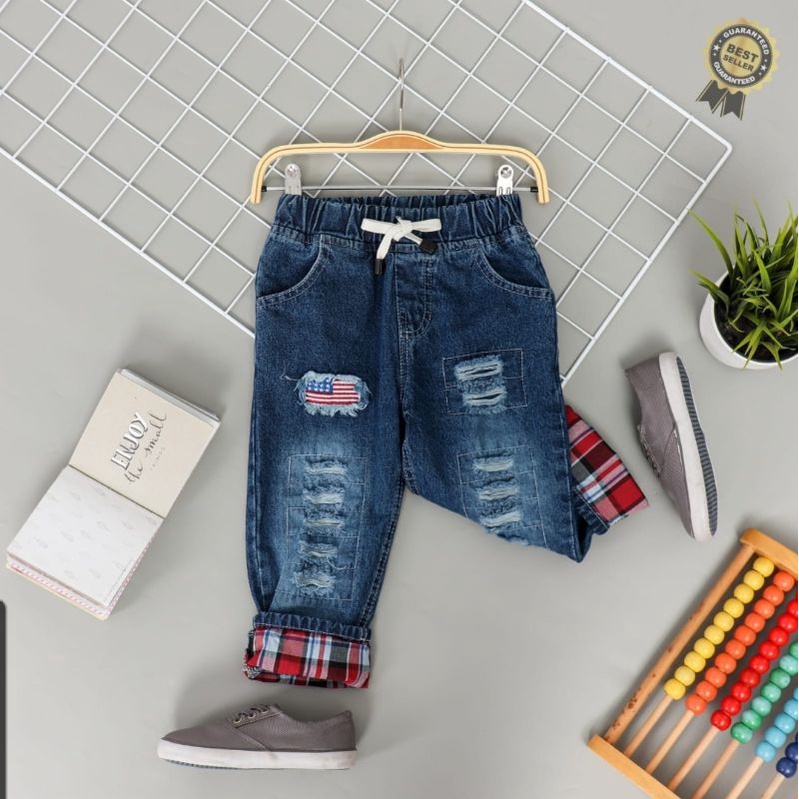 Jeans Ripped Bendera Anak laki Laki 2-7 Tahun