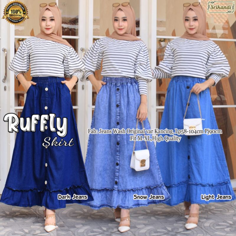 ruffly skirt rok jeans wanita by srikandi