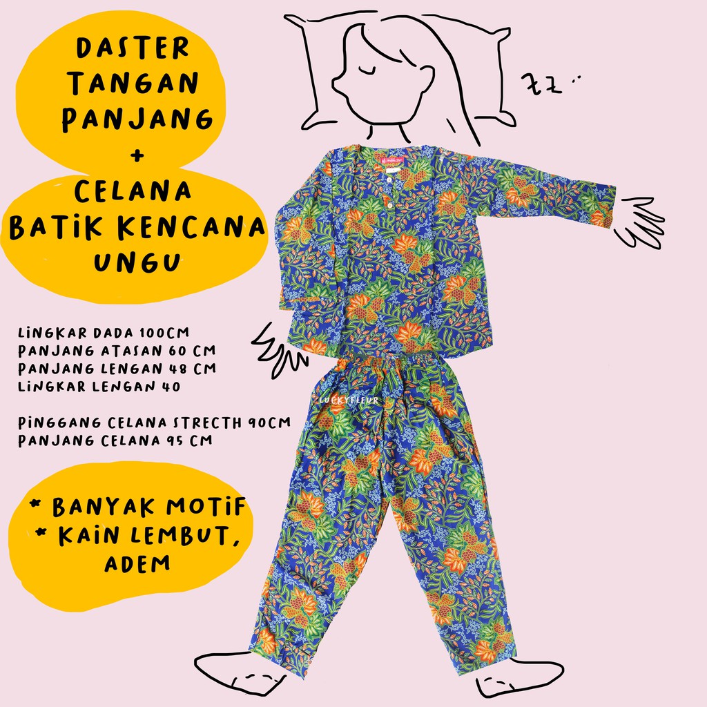 [COD] DASTER TANGAN PANJANG CELANA PANJANG BATIK KENCANA UNGU