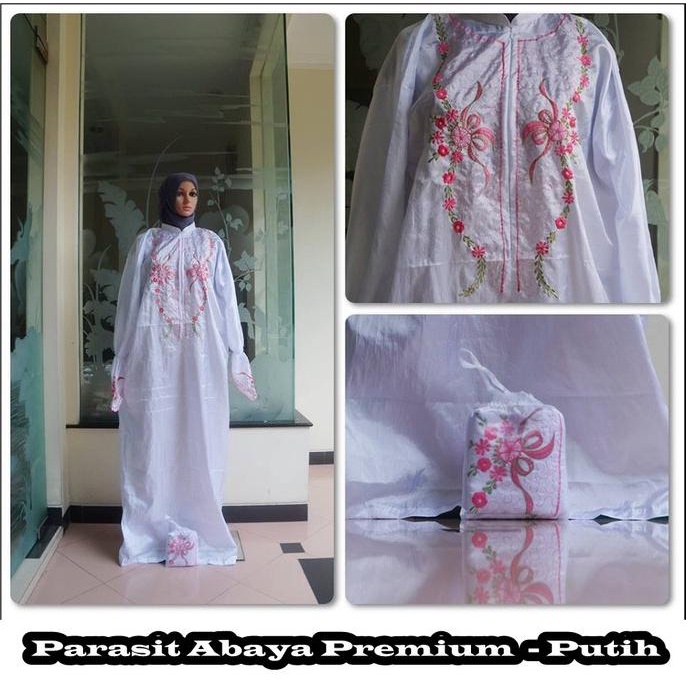 MUKENA TRAVELLING PARASIT ABAYA PREMIUM (TANPA KEPALA) PUTIH pusmuk88 Juara