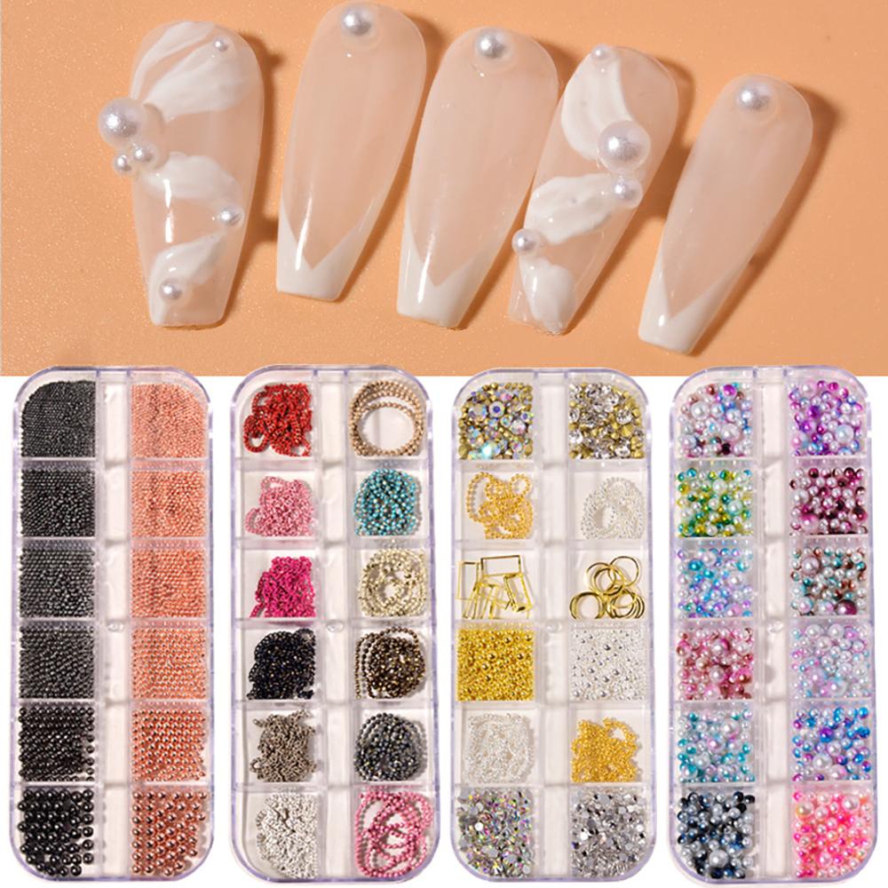 AUGUSTINA Agustina DIY Dekorasi Nail Art 12kisi Symphony Pearl Colorful Sparkly Shaped Rivets Shiny Nail Rhinestones