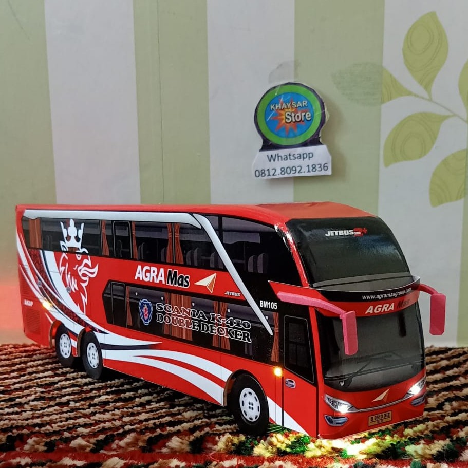 BEST SELLER miniatur Bus bis  Agra mas double Decker + Lampu