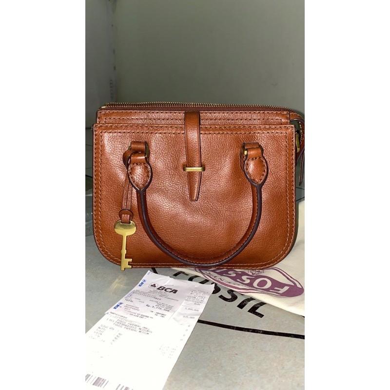 fossil mini ryder sling bag handle bag brown preloved sold to Fitria Nur Apriani from Bandung