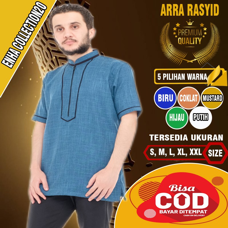 Baju Koko Kokoh Kurta Qurta Pakistan Lebaran Dewasa Pria Lengan Pendek Arra Rasyid Putih Terbaru Ori