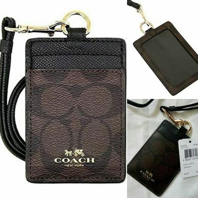 

READY COD Coach ID Tag Lanyard In signature Mahogany PVC Leather Original BERGARANSI Kode 720