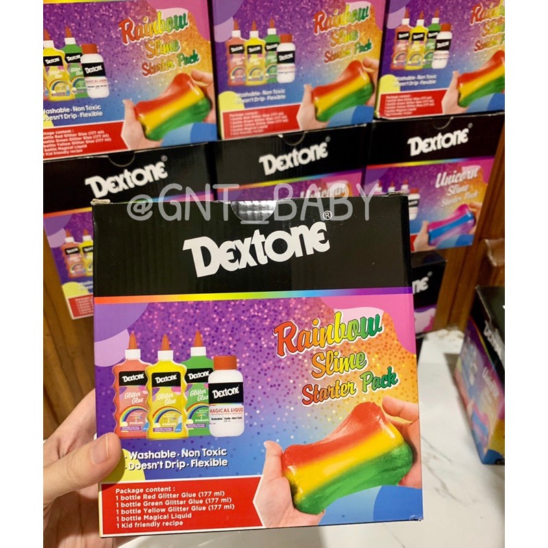 Lem slime dextone unicorn rainbow starter kit glitter glue diy mainan edukasi motorik sensorik anak