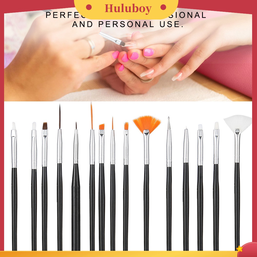 Huluboy Huluboy♡ 15pcs / Set Pen Brush Nail Art / Manicure Profesional Untuk Menggambar / Dotting