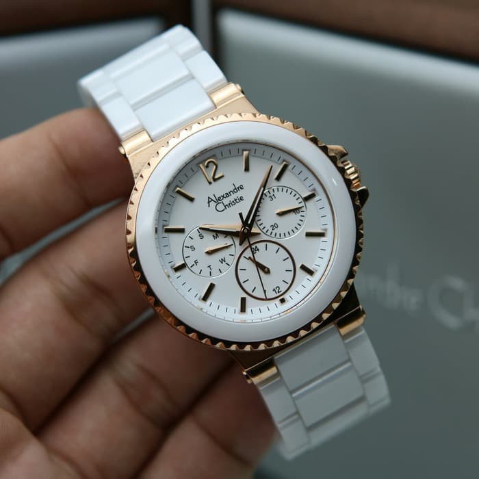 JAM TANGAN KERAMIK ALEXANDRE CHRISTIE 2337 AC2337 ROSEGOLD WHITE WANITA CEWEK ORIGINAL