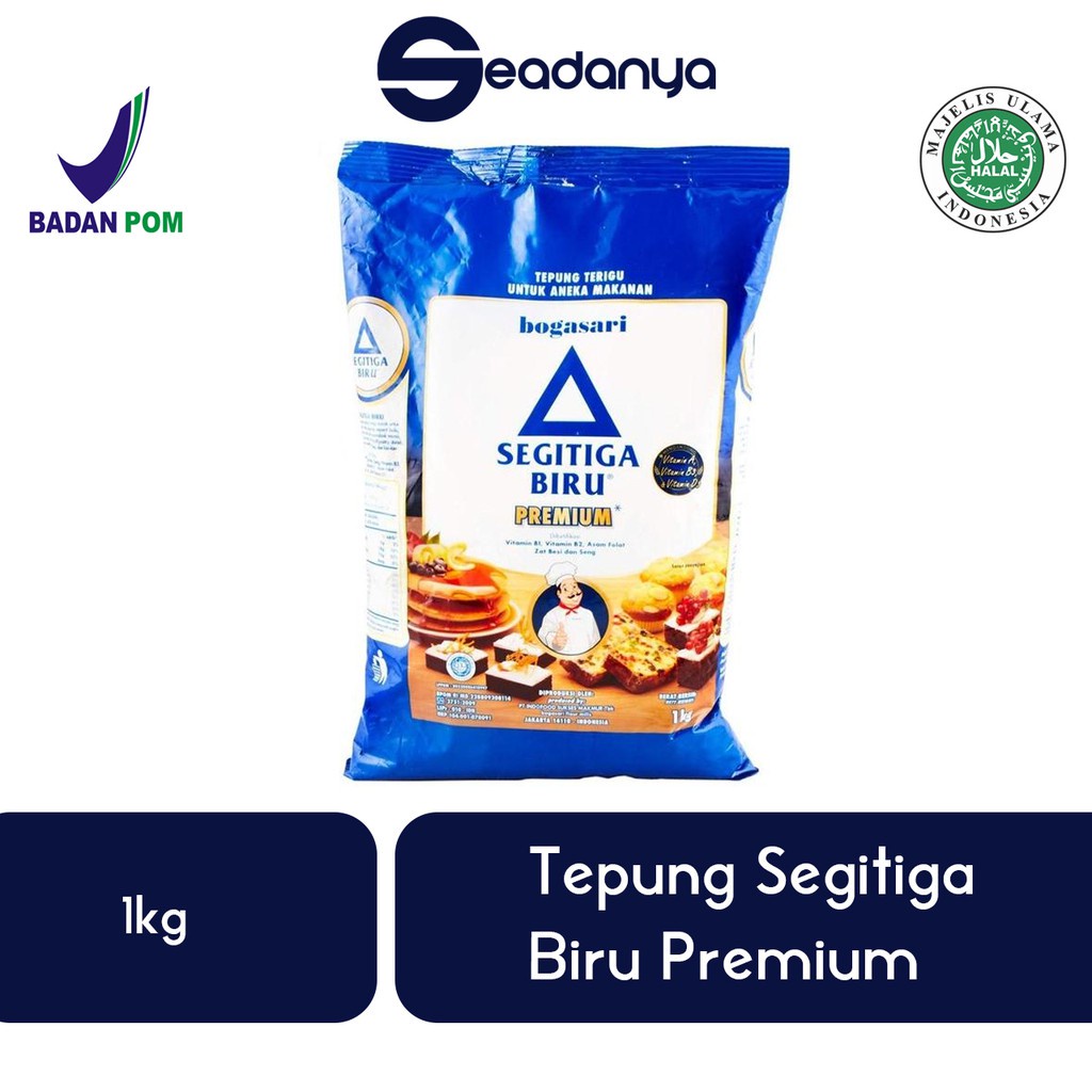 

Tepung Segitiga Biru Premium 1kg - Tepung Terigu Bogasari - Tepung Roti , Kue, Adonan - Halal MUI