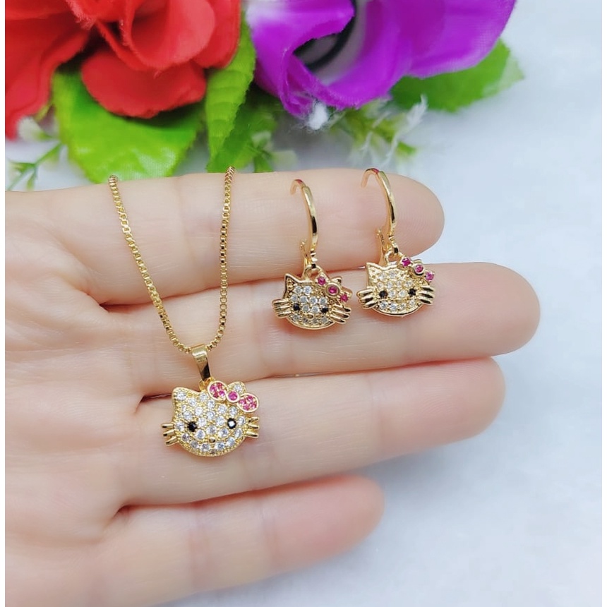 Kalung Kitty permata lapis emas perhiasan fashion