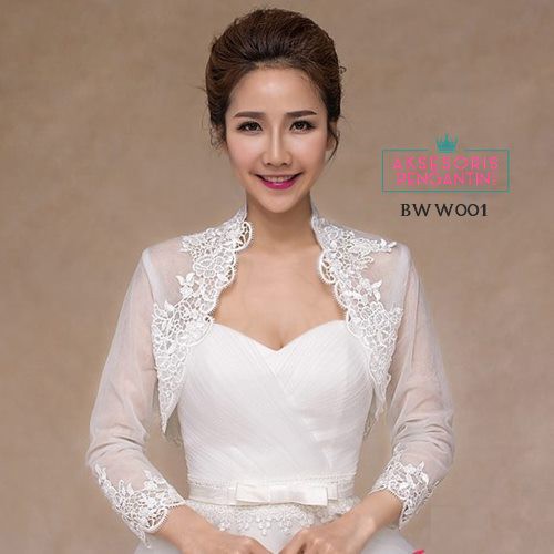 [SIAP KIRIM] AKSESORIS WEDDING BOLERO PENGANTIN LENGAN PANJANG PUTIH BWW001