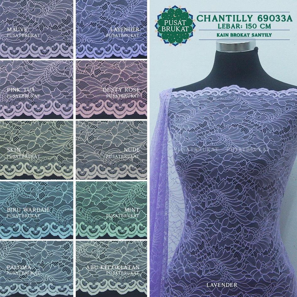 KAIN BROKAT CHANTILLY / BRUKAT SANTILY 69033A, LEBAR 150CM [harga per 0.5m]