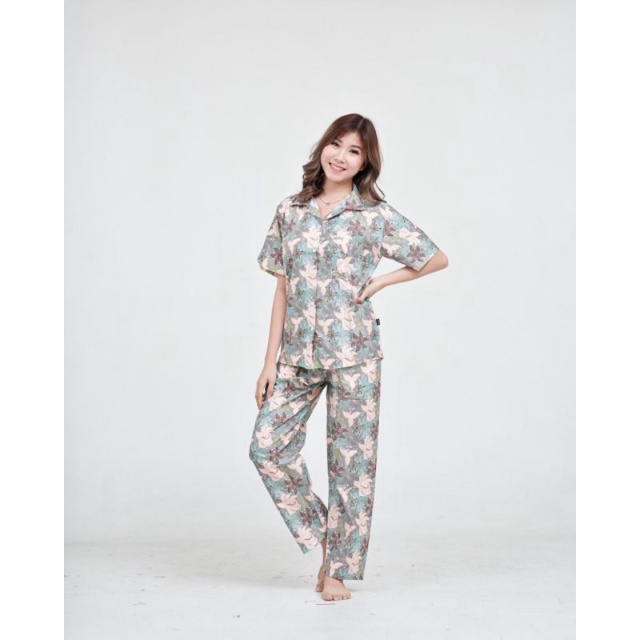 Piyama Wanita Baju Tidur Wanita Dewasa Baju Tidur Piyama Satin Apple-Shuriken Brown
