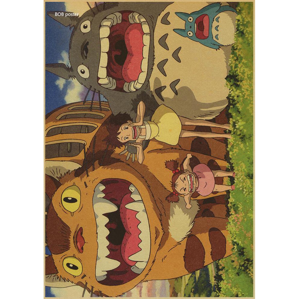 Poster Dinding Kertas Kraft Desain Anime My Neighbor Totoro Miyazaki Hayao Klasik Retro Nostalgia