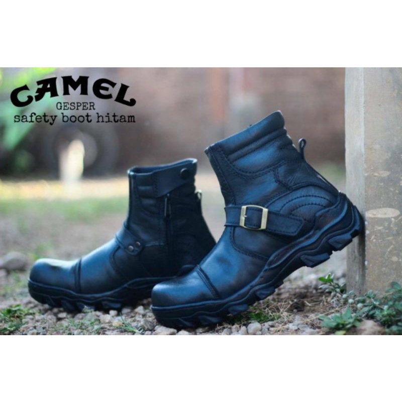 Sepatu boots camel safety kulit full up Zipper