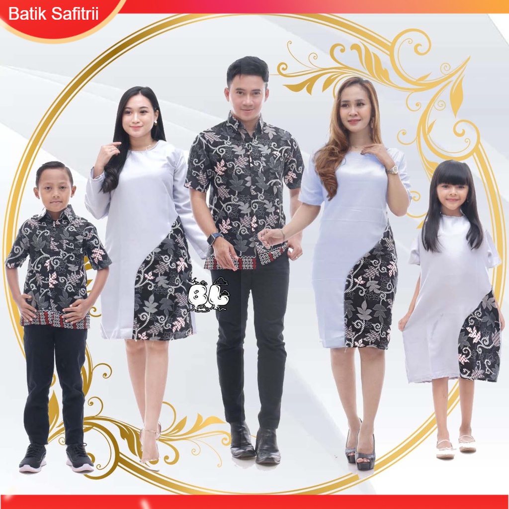 Couple Keluarga - Batik Kombinasi Keluarga Natal - Ibu Bapak Anak - Motif Moscrep Abu - Dress Tunik 