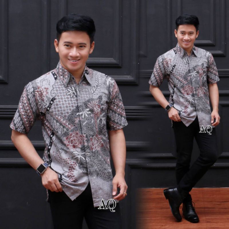 [TERBARU] Batik Pria Lengan Pendek premium BATIK BERKAH HRB026 motif KERATONAN Kode 002 size M L XL