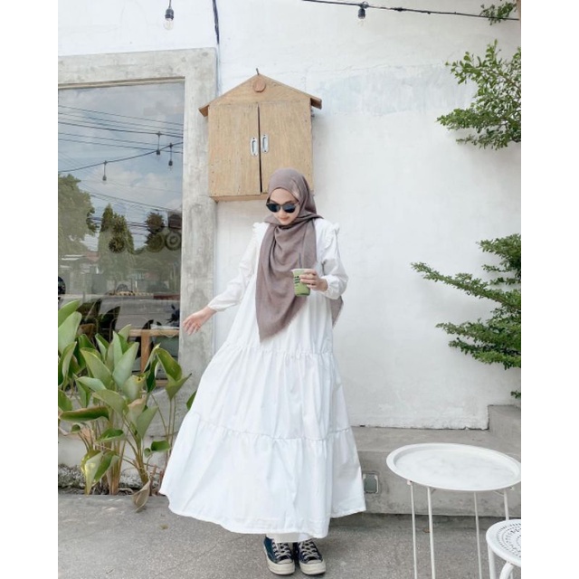 Tiara Dress/gamis polos rempel/ gamis putih katun import