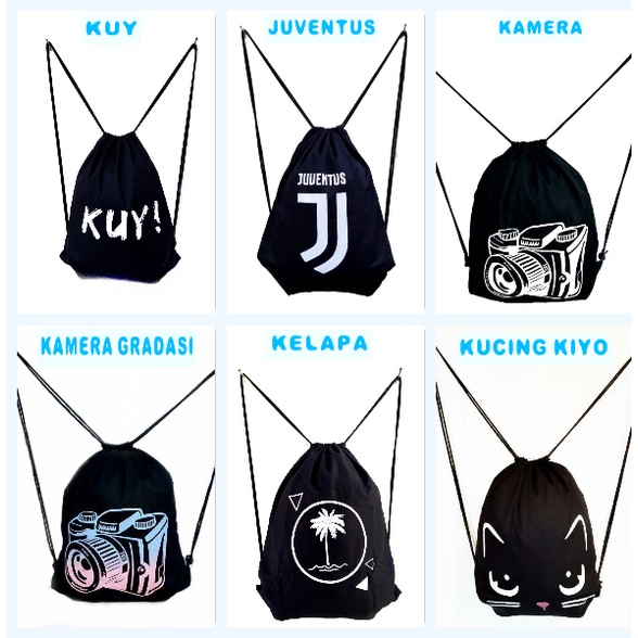 (PART 19 ) STRING BAG TAS Ransel serut drawstring sekolah kampus kuliah kerja SABLON LIMITED EDITION || Kiiyoomii