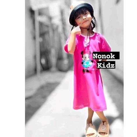 baju dress anak spandek import bordir sablon 0 1 2 3 6 18 bulan tahun motif hello kitty doraemon Uni