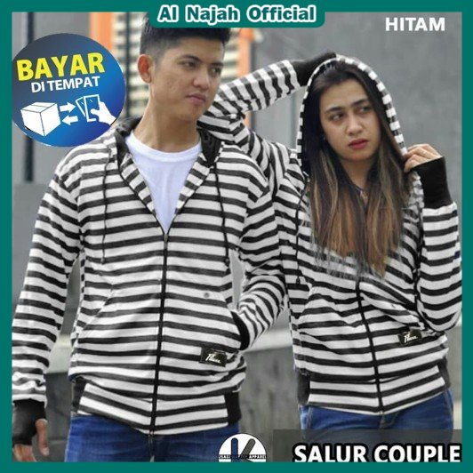 COD Jaket Salur Garis Besar Belang Hodie Zipper Pria Wanita