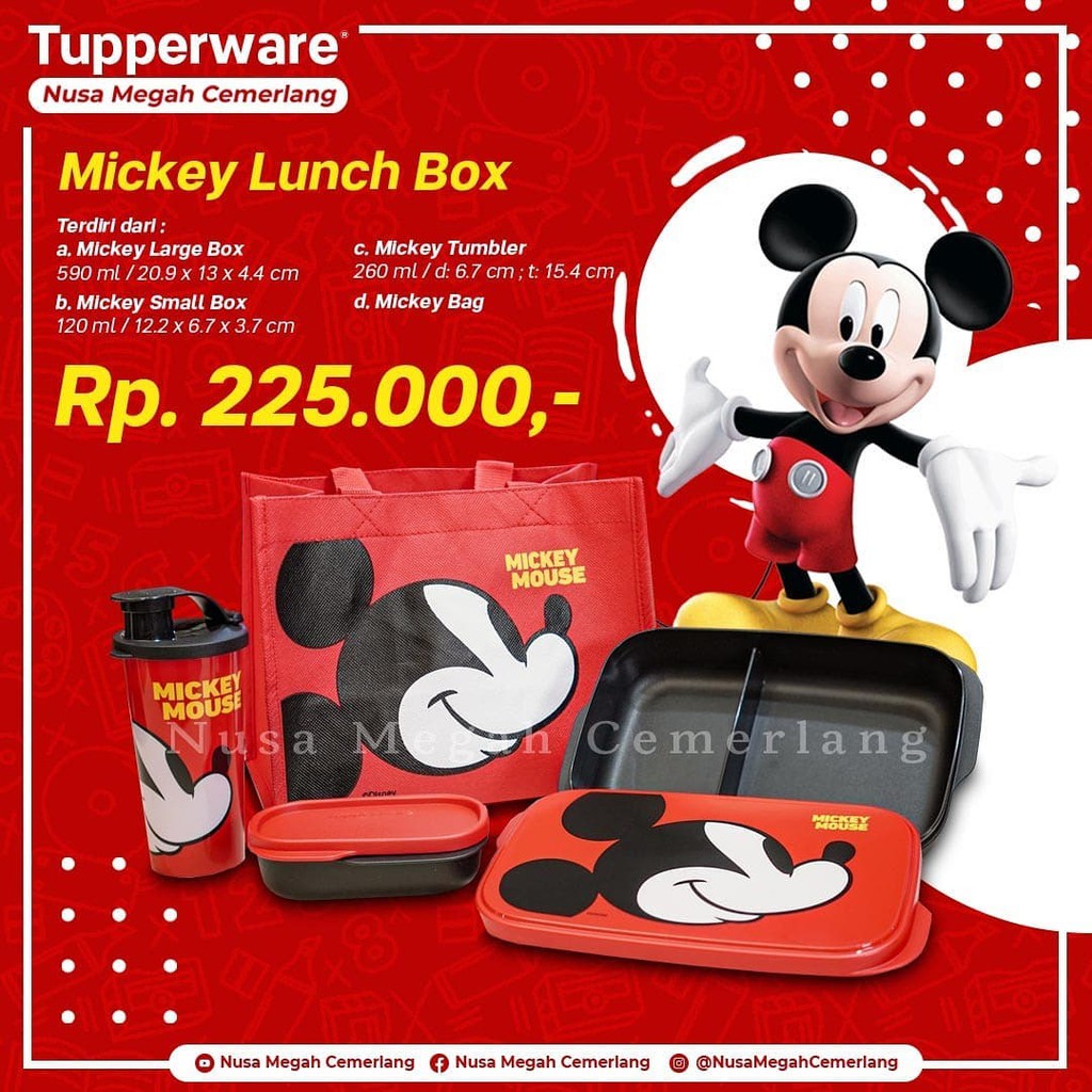 TUPPERWARE | Mickey Lunch Box | 1 Set Tempat Makan dgn Tas
