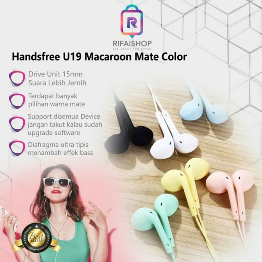 HANSFREE WARNA WARNI JACK 3.5 - HEADSET MACARON EXTRA BASS U19 - FA