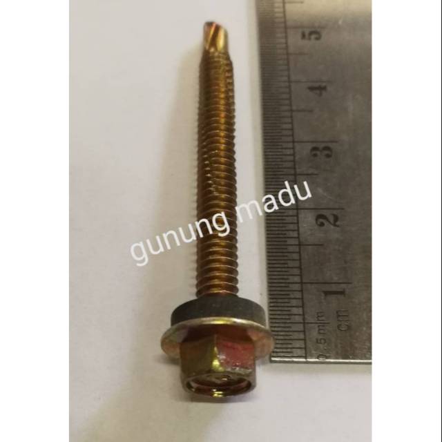 Skrup roofing 5 cm / sekrup ropping holo besi baja spandek kuning