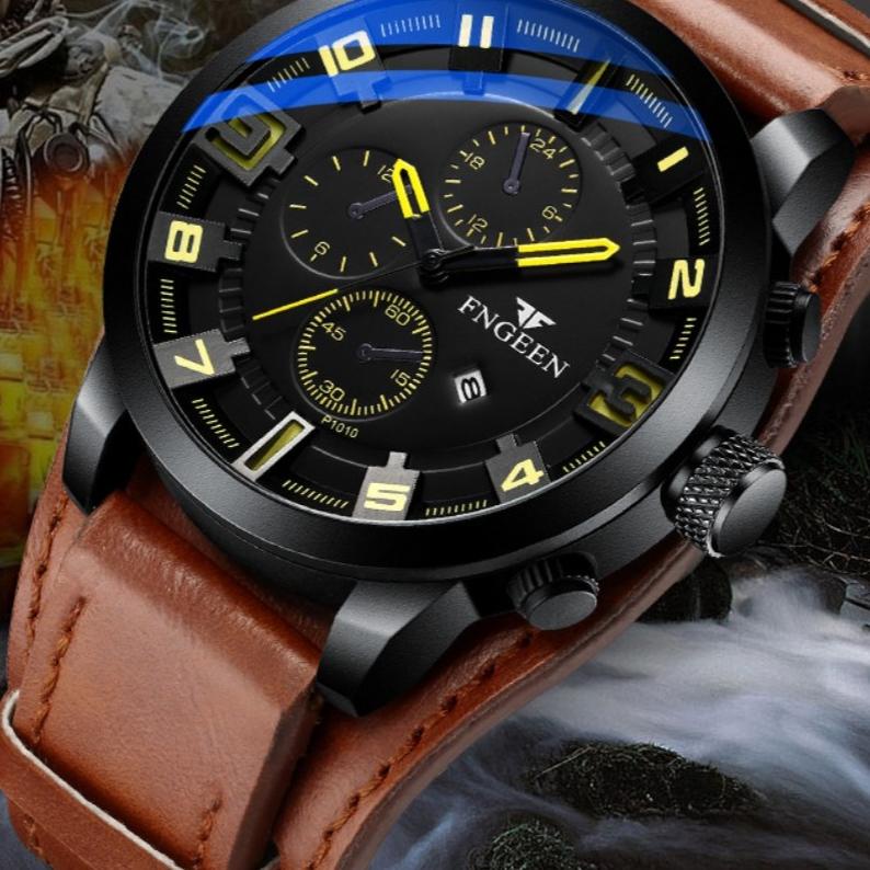 Best Seller|SQ15|JAM TANGAN PRIA FNGEEN ORIGINAL JAM007B7 MOINES MURAH IMPORT KULIT COKLAT COWOK BRA