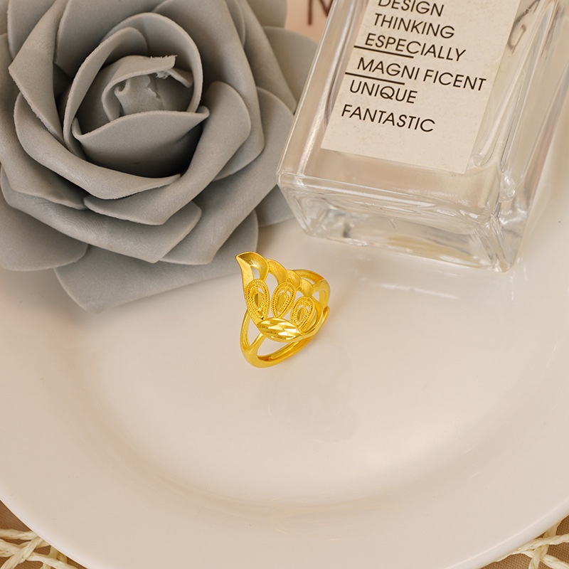 Cincin Desain Merak Phoenix Hollow Lapis Emas Asli Kadar 375 Untuk Wanita