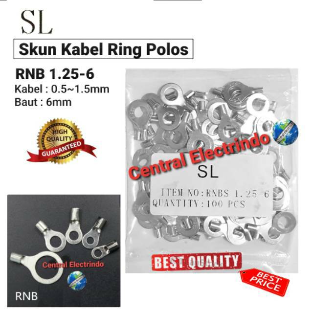 Skun Kabel Ring Polos RNB 1.25-6 Kabel 0.5~1.5mm Baut 6mm SL.