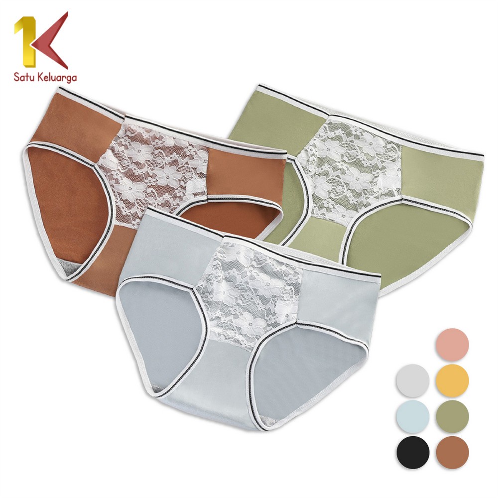 Satu Keluarga Celana Dalam P129 Kolor Wanita Dewasa List Garis Renda Bunga Motif Polos / Undies Wani