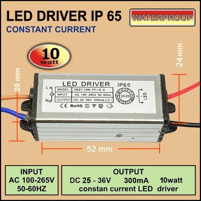 LED Driver 10 Watt 300 mA Casing Besi WATERPROOF