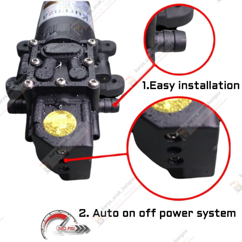 Paket Pompa Air 340 PSI DC &amp; Adaptor 10A Dinamo Sprayer Pump No 1