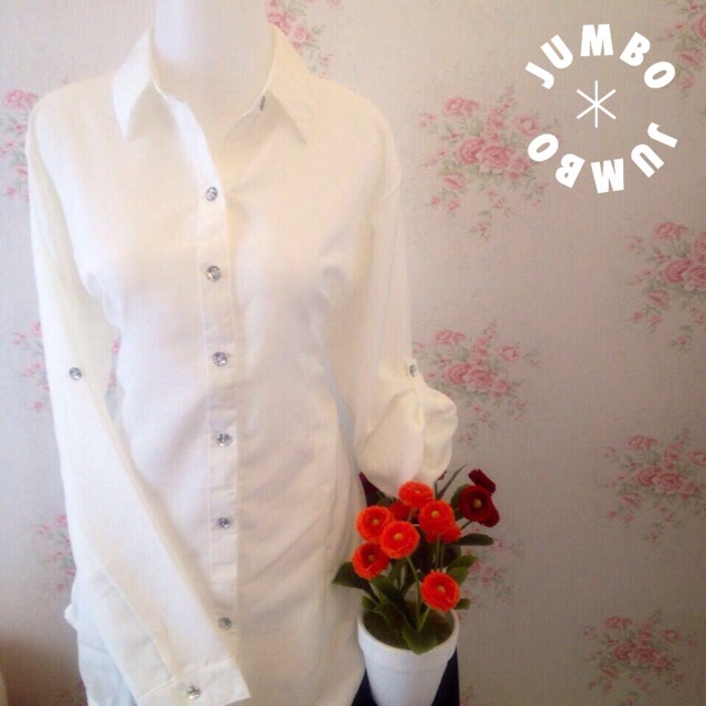 Kemeja blus putih wanita polos lembut jumbo