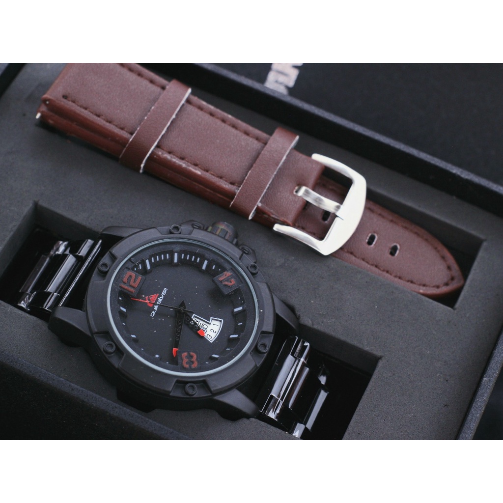 COD - Jam Tangan Pria Quiksilver Qs1134Kw Tanggal Hari Aktif Tali Rantai Free Kulit, Box Original & 