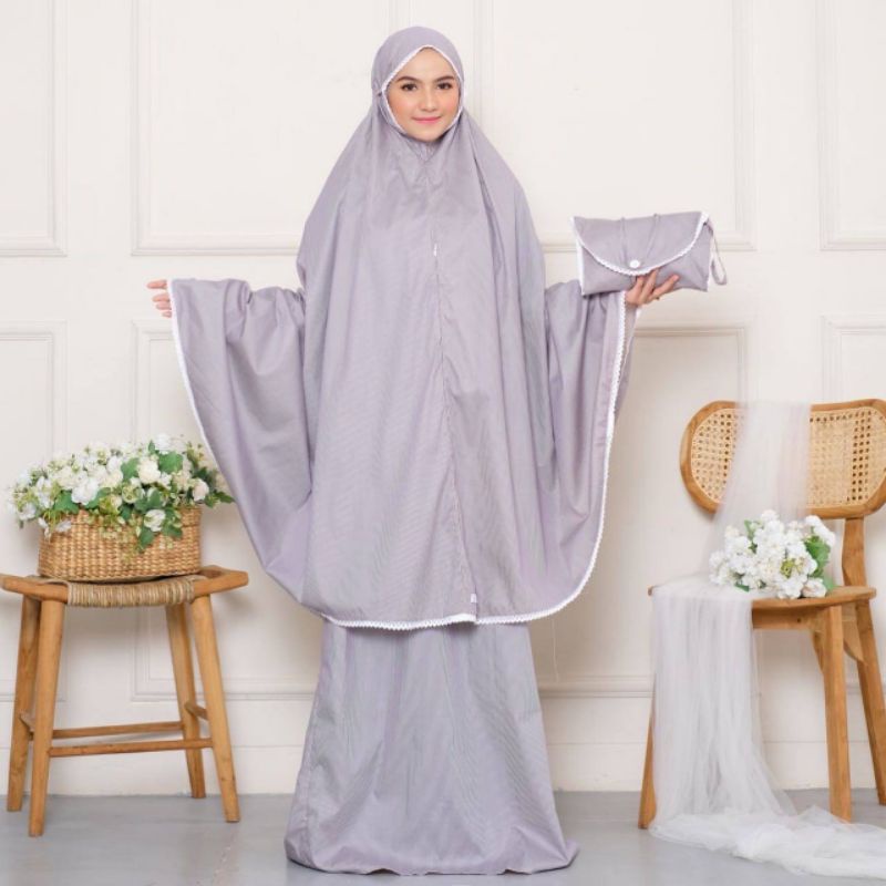 Mukena Katun Jepang Zlassica Pocket Pinstripes Amethyst