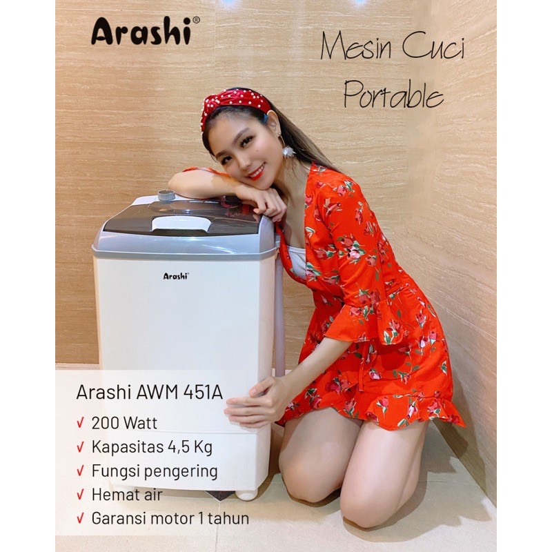 IDOLMART Arashi Mesin Cuci Portable AWM 451A / Mesin Cuci Arashi AWM 451A / Mesin Cuci Mini Portable 4.5Kg