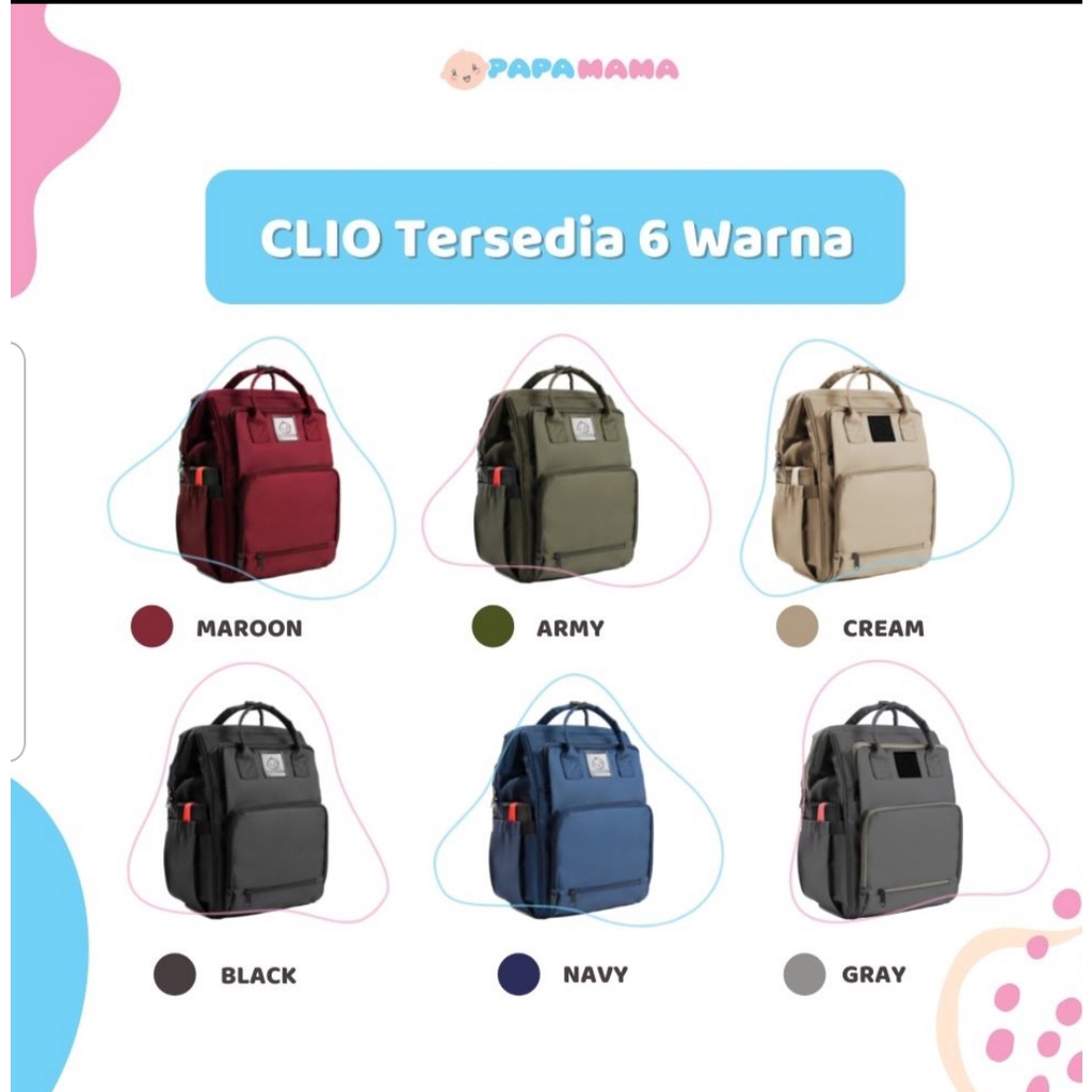 Diaper Bag Tas Bayi Ransel Perlengkapan Travelling  Papamama Clio 1007 FREE PERLAK + COOLER BAG