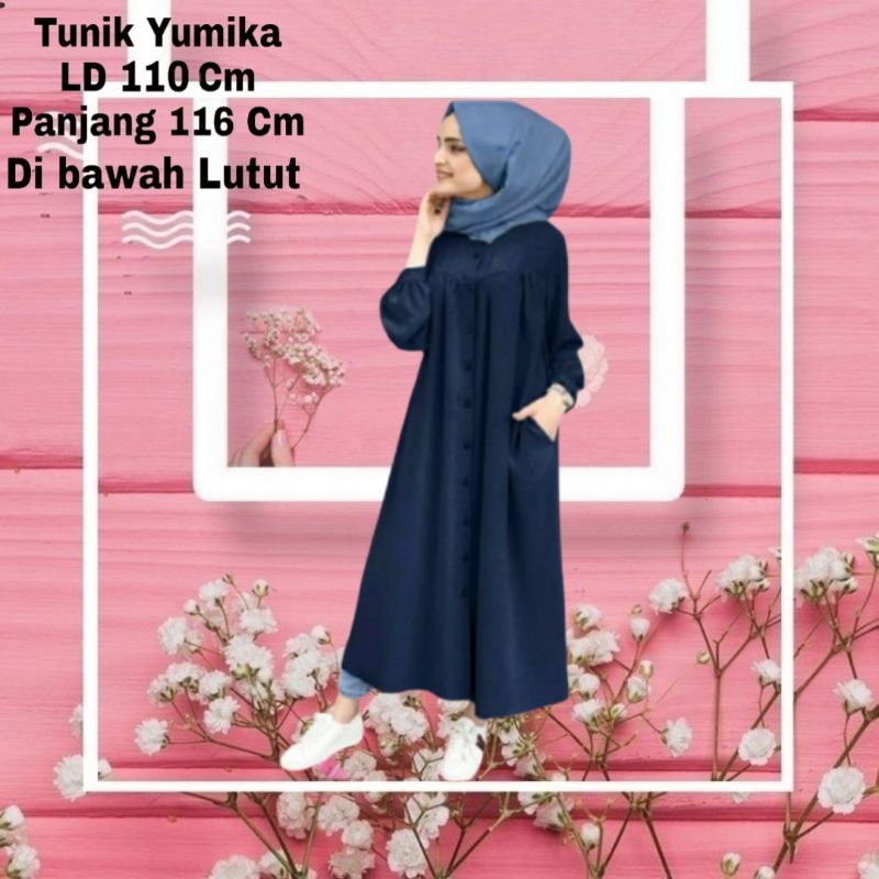 Baju Tunik wanita Terbaru 2022 Panjang Yumika Busui Bahan Moscrepe Sampai di bawah lutut Fit XL Atasan Muslim Baju Muslimah Tunik Cewek Dewasa Kekinian Murah