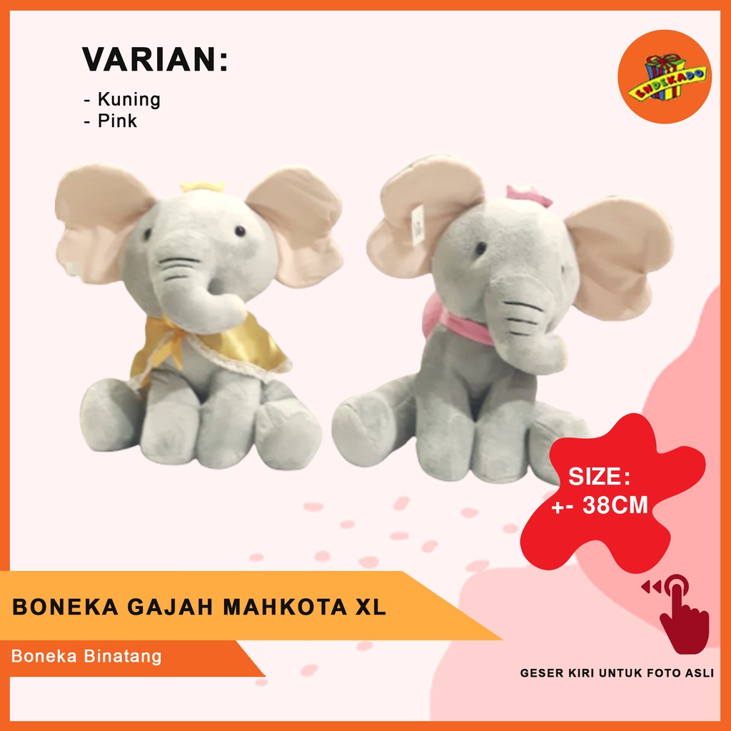 MAKASSAR! BONEKA GAJAH MAHKOTA XL - Boneka Binatang