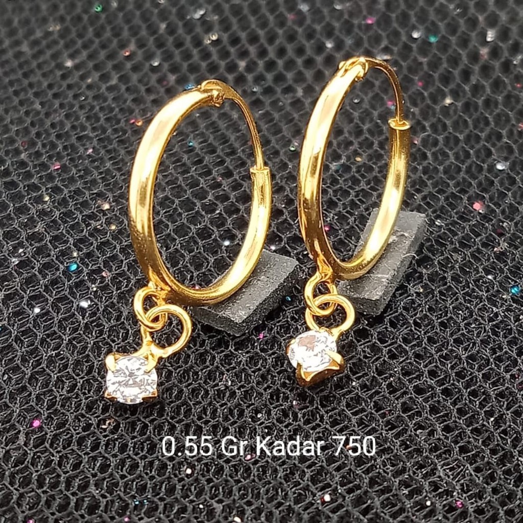 Anting Jipsi Emas 17K kadar 750 - model pipa 1 batu berat 0.55 gram - 2976