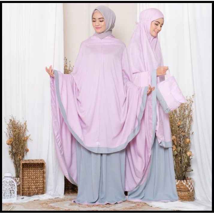Mukena Baneska New Salwa 2In1 Grey - Purple