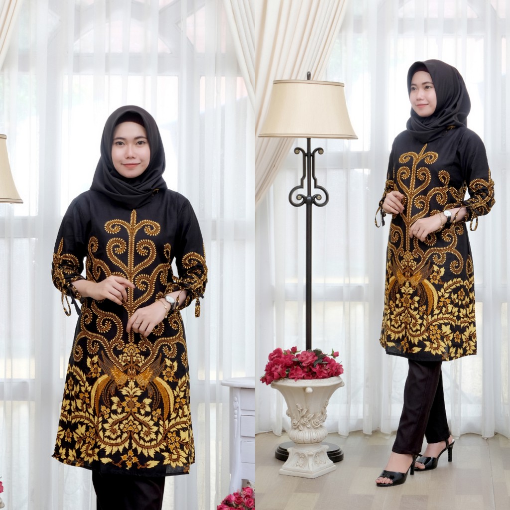 TUNIC BATIK  MOTIF ULIR SERAGAM BATIK  BAJU  BATIK  WANITA  