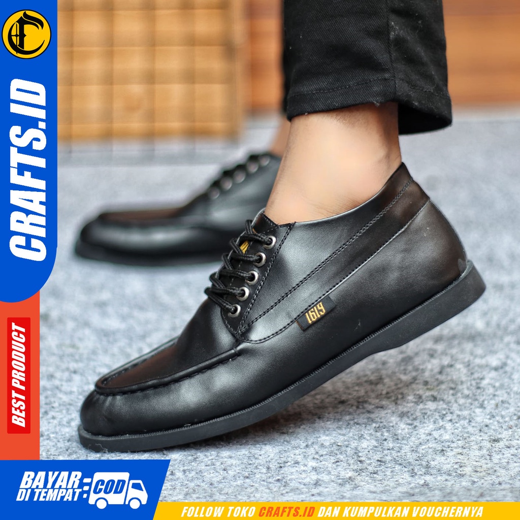 Sepatu Casual Pria Sepatu Formal Pria Kulit Pu Tali Sepatu Pantofel Kerja Kantor Kuliah Kondangan Sepatu Hitam Pria CRAFTS GAROW