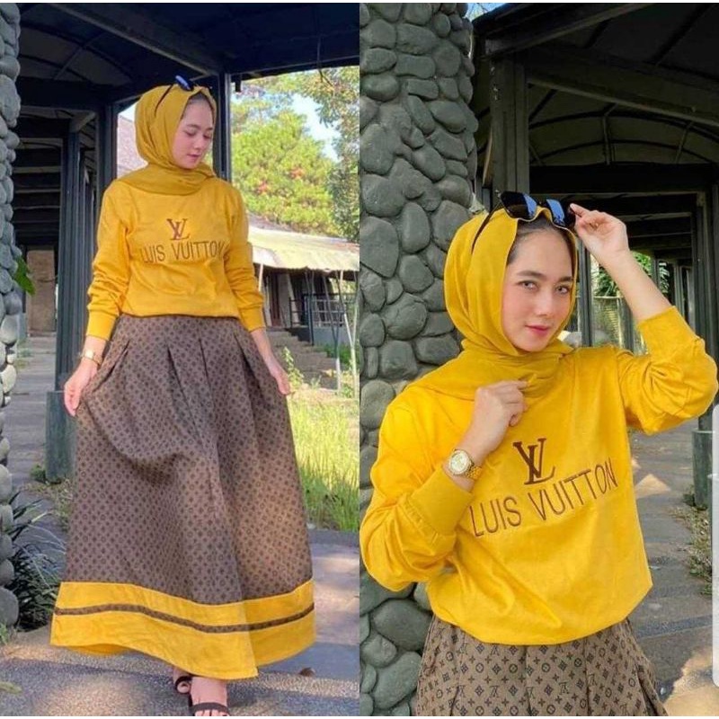 AZ NEW SET ROK BLOUSE BAHAN BABYTERY PINGGANG KARET KANTONG KANAN KIRI / SET ROK FASHION / SETELAN ROK WANITA-Alisya Mustard