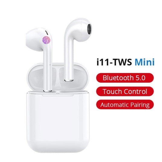 [bayar di tempat] TWS i11 EARPHONE BLUETOOTH SMART TOUCH WIRELESS V5.0 [ WHITE COLER WITH BLUE BOX]