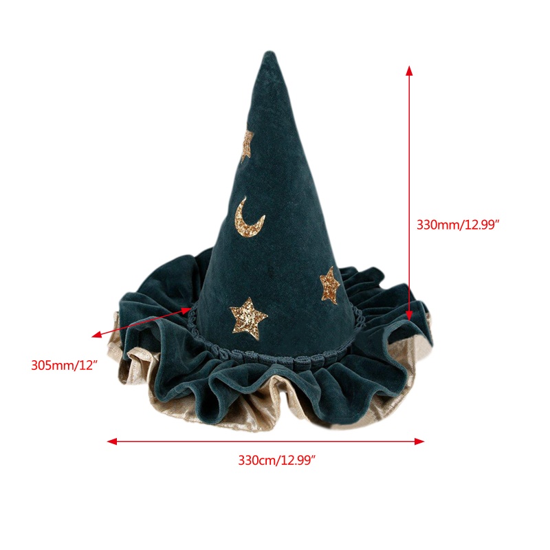 Topi Penyihir Desain Bintang Dan Bulan Warna Biru Untuk Cosplay Halloween