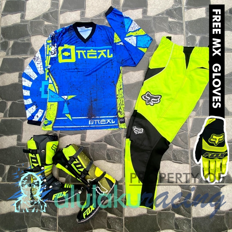 Jersey, Celana, Sarung Tangan &amp; Sepatu Fullprint with Protectors Fullset MX Trail Motocross - Paket Bundling ONCTFG080404-F44